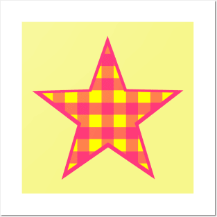 Pink and Yellow Buffalo Plaid Star Posters and Art